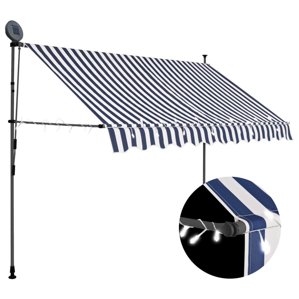 Manual Retractable Awning with LED 98.4" Blue and White at Set Shop and Smile