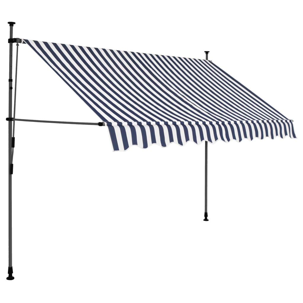Manual Retractable Awning with LED 98.4" Blue and White at Set Shop and Smile