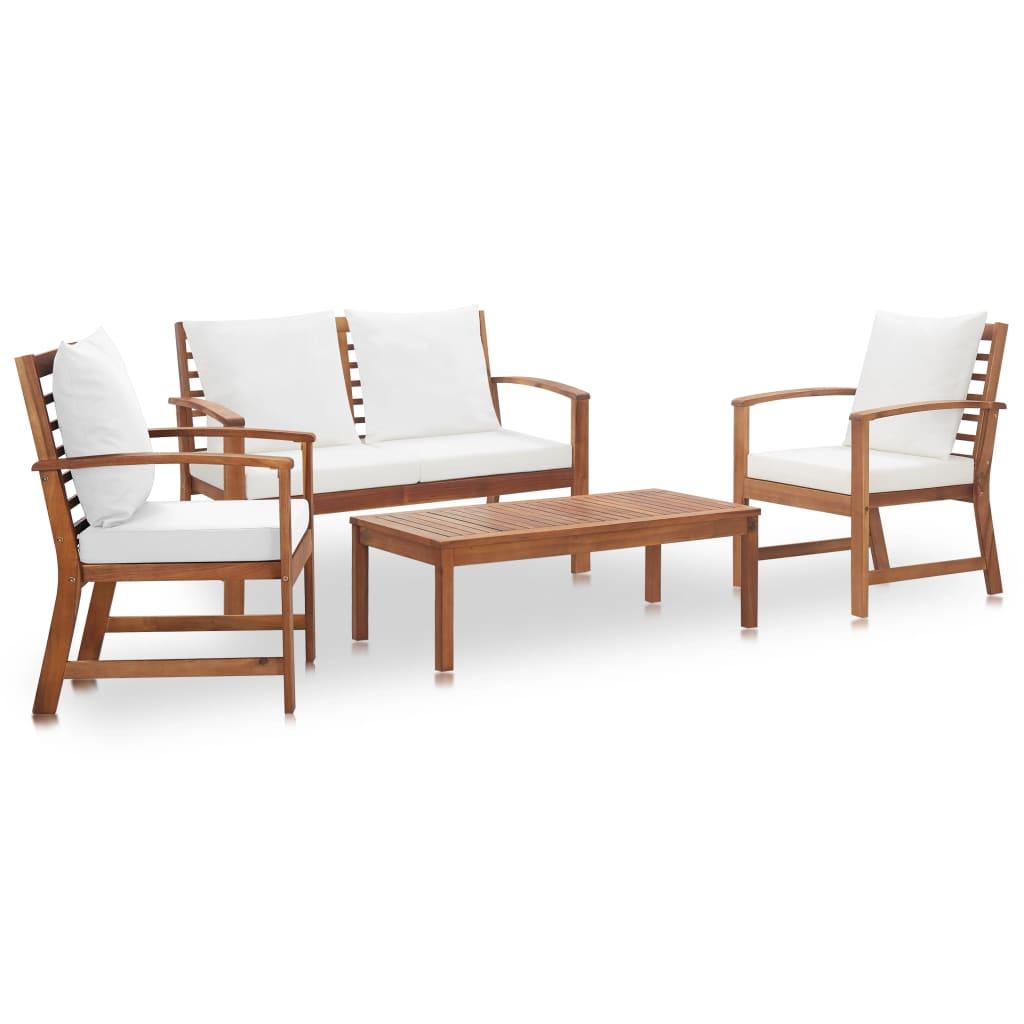 4 Piece Garden Lounge Set with Cushions Solid Acacia Wood at Set Shop and Smile