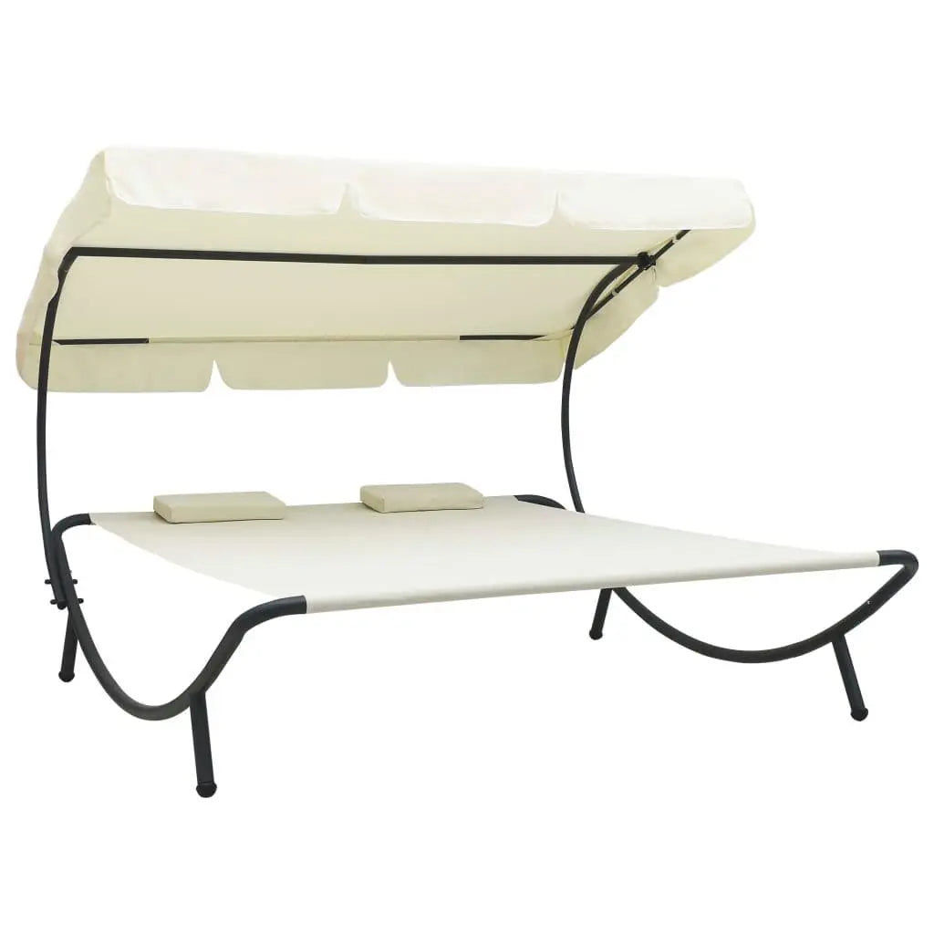Patio Lounge Bed with Canopy and Pillows Cream White at Set Shop and Smile