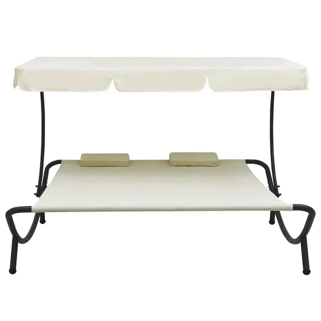 Patio Lounge Bed with Canopy and Pillows Cream White at Set Shop and Smile