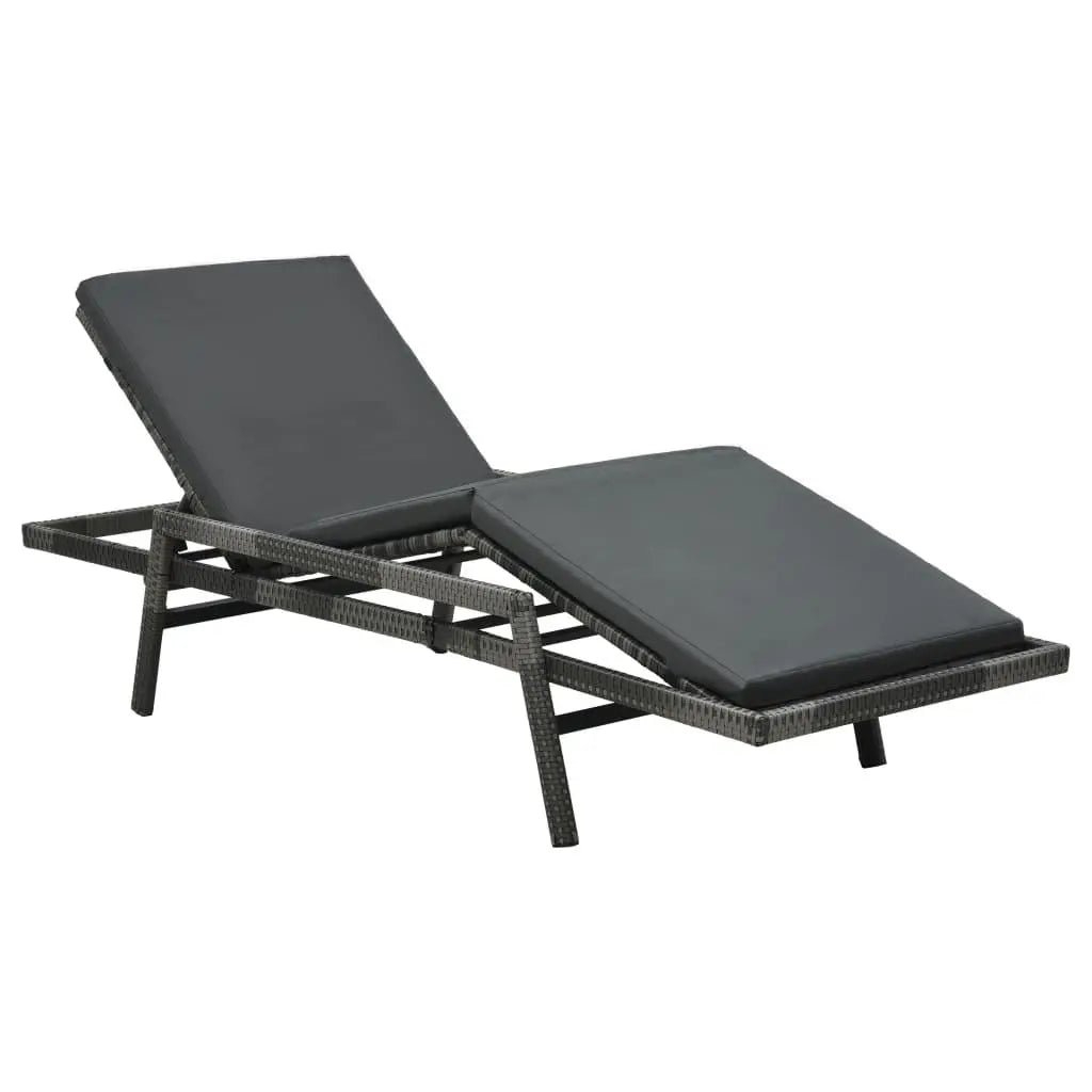 Sun Lounger with Cushion Poly Rattan Gray at Set Shop and Smile