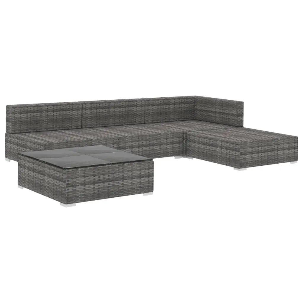 5 Piece Patio Lounge Set with Cushions Poly Rattan Gray at Set Shop and Smile