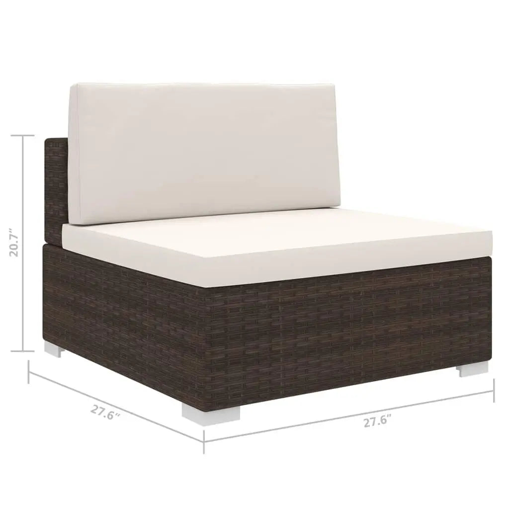 Sectional Middle Seat with Cushions Poly Rattan Brown at Set Shop and Smile