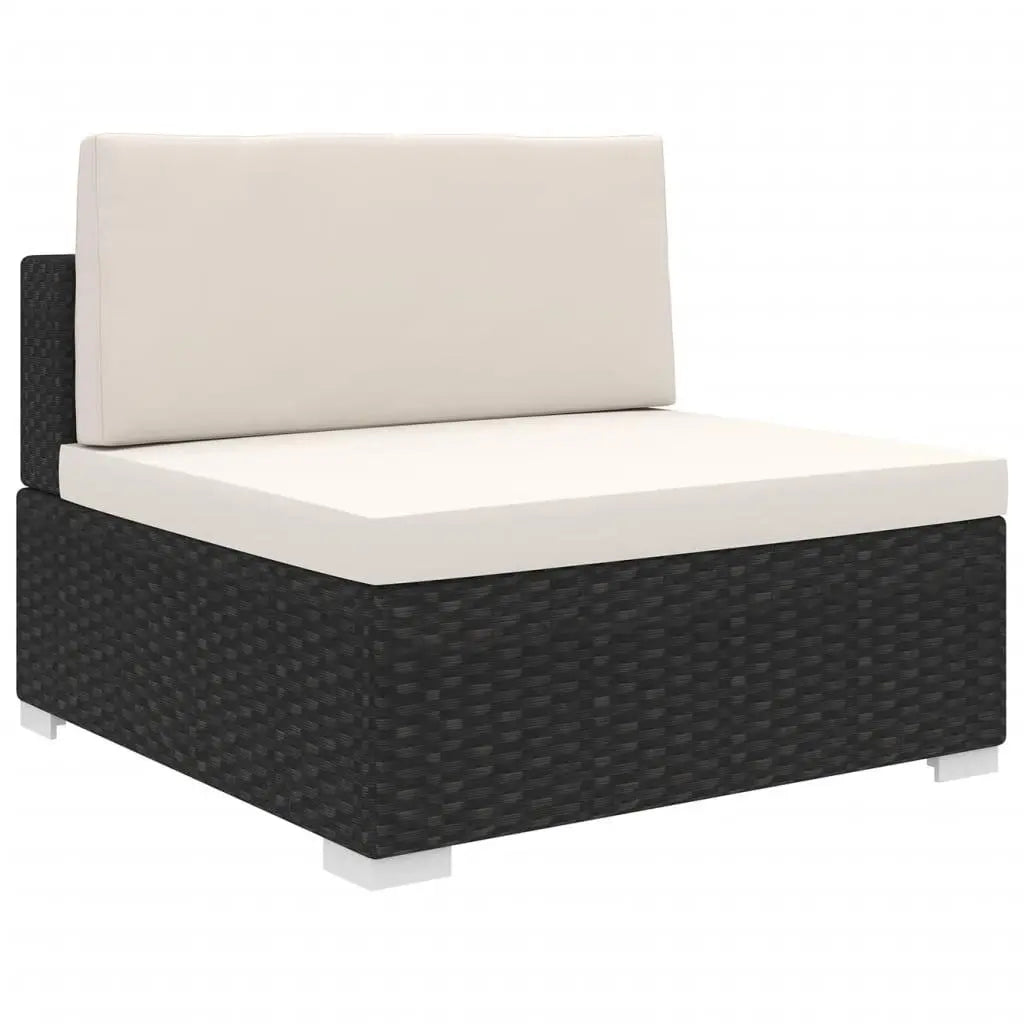 Sectional Middle Seat with Cushions Poly Rattan Black at Set Shop and Smile