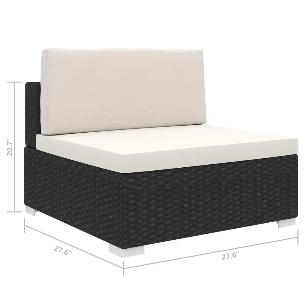 Sectional Middle Seat with Cushions Poly Rattan Black at Set Shop and Smile