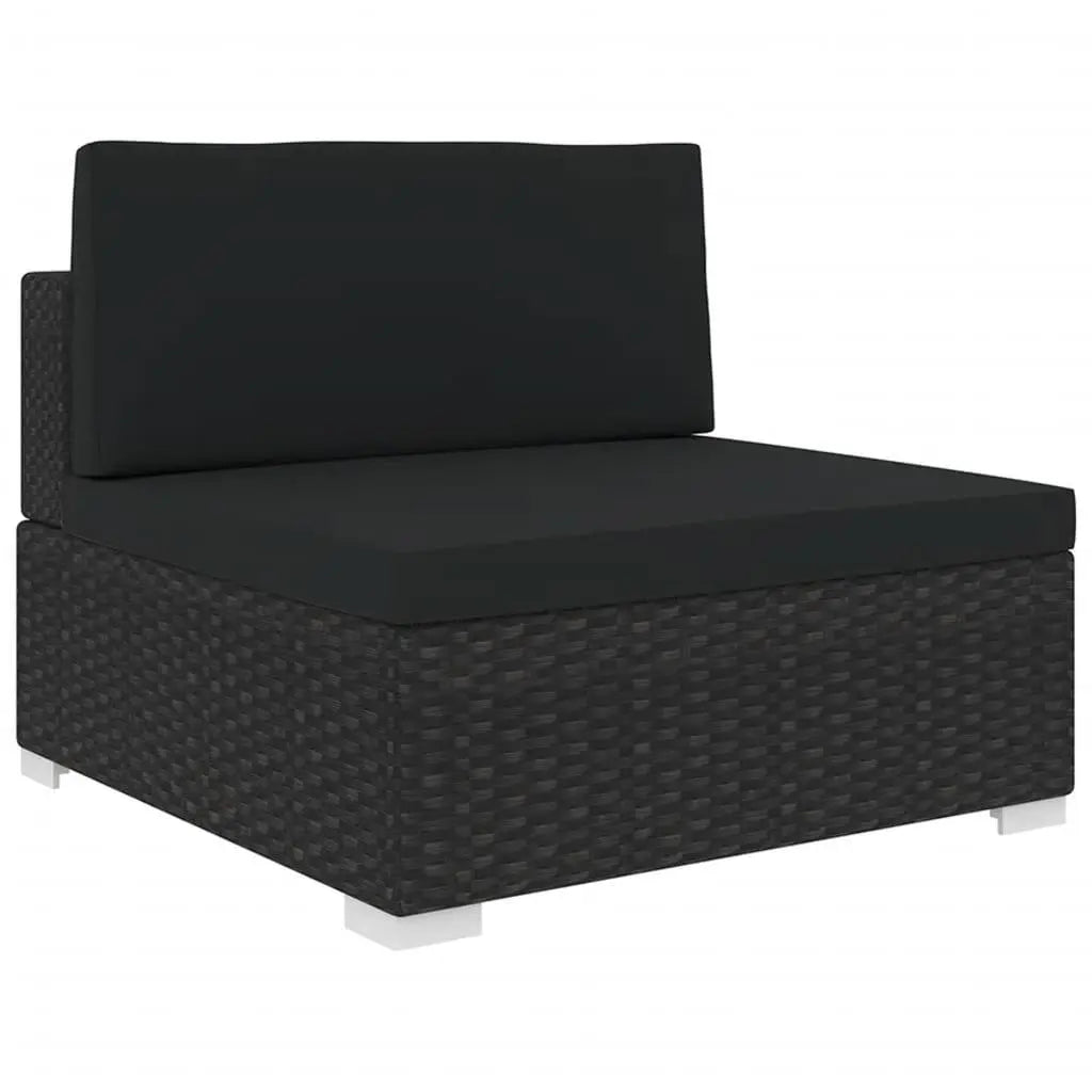 Sectional Middle Seat with Cushions Poly Rattan Black at Set Shop and Smile