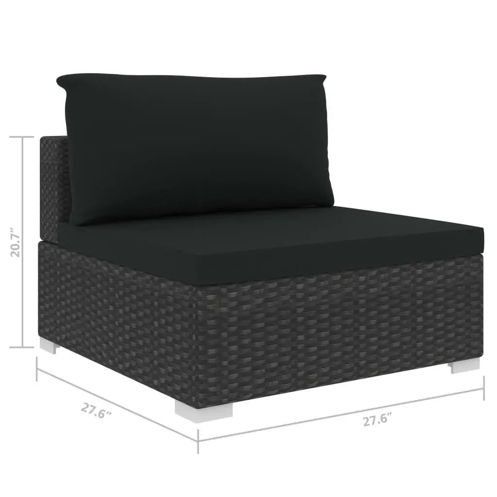 Sectional Middle Seat with Cushions Poly Rattan Black at Set Shop and Smile