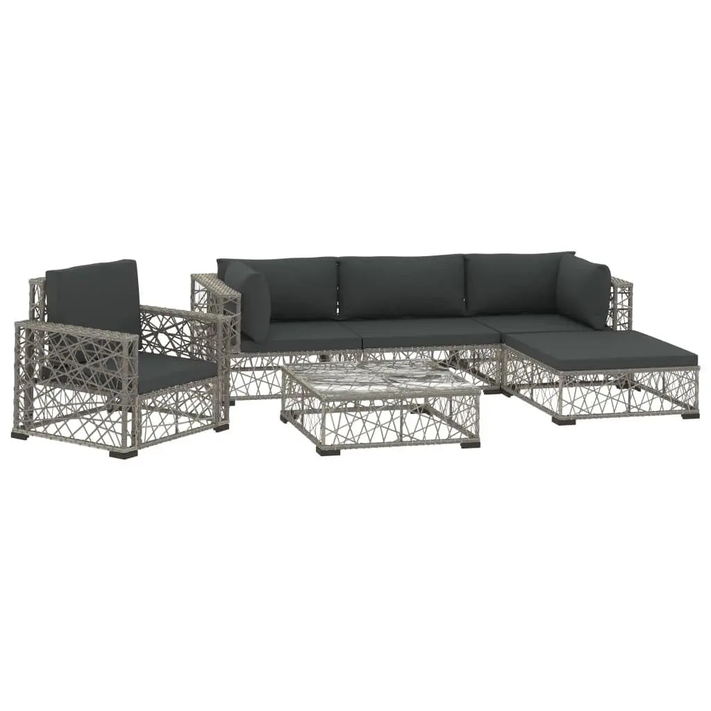 6 Piece Patio Lounge Set with Cushions Poly Rattan Gray at Set Shop and Smile