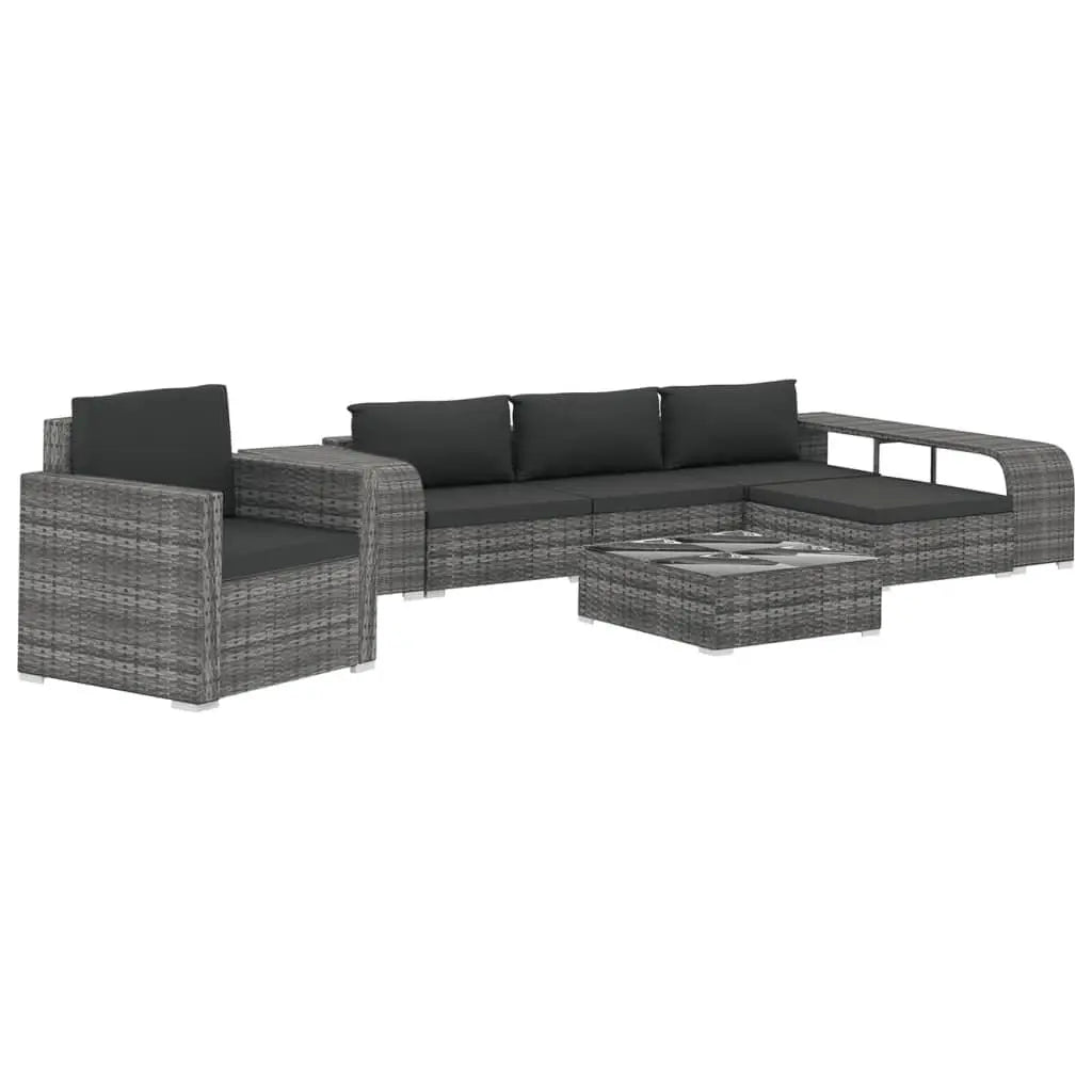 8 Piece Patio Lounge Set with Cushions Poly Rattan Gray at Set Shop and Smile