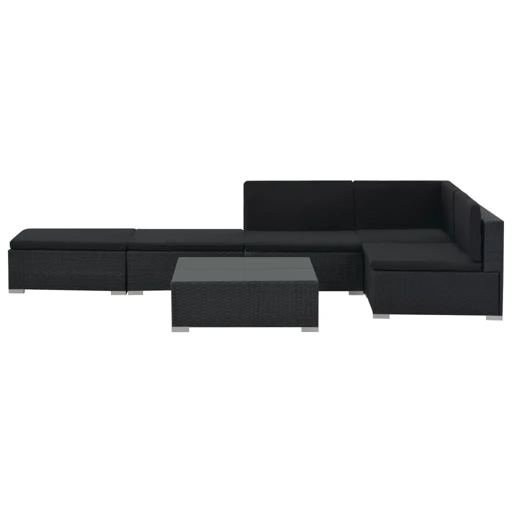 6 Piece Patio Lounge Set with Cushions Poly Rattan Black at Set Shop and Smile