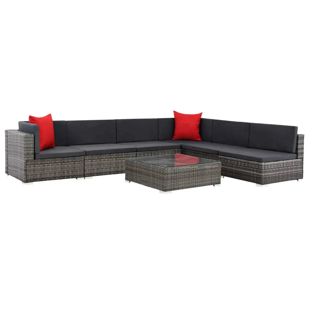 7 Piece Patio Lounge Set with Cushions Poly Rattan Gray at Set Shop and Smile