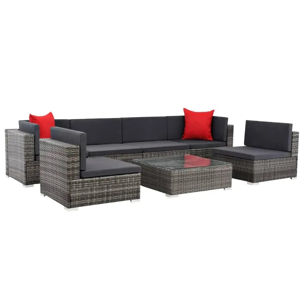 7 Piece Patio Lounge Set with Cushions Poly Rattan Gray at Set Shop and Smile