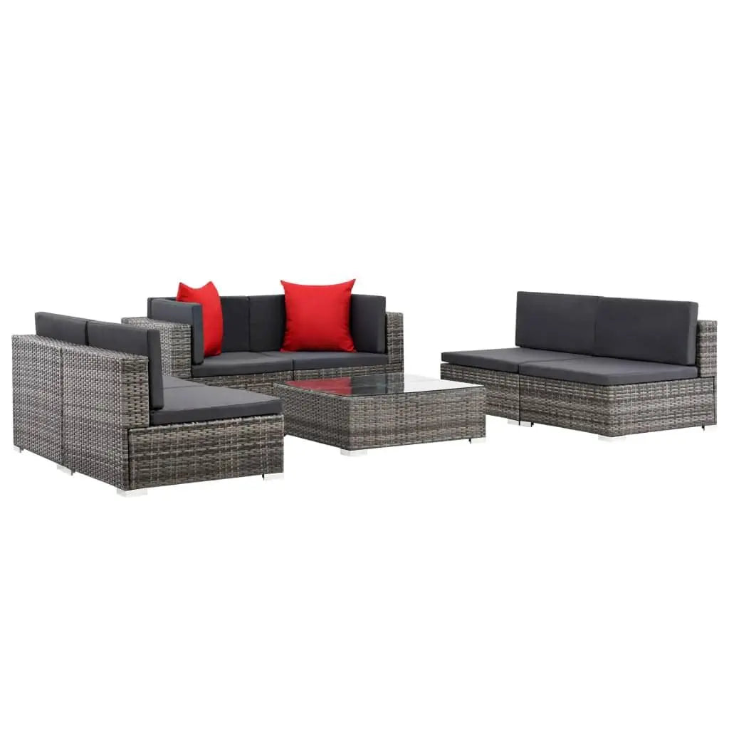 7 Piece Patio Lounge Set with Cushions Poly Rattan Gray at Set Shop and Smile