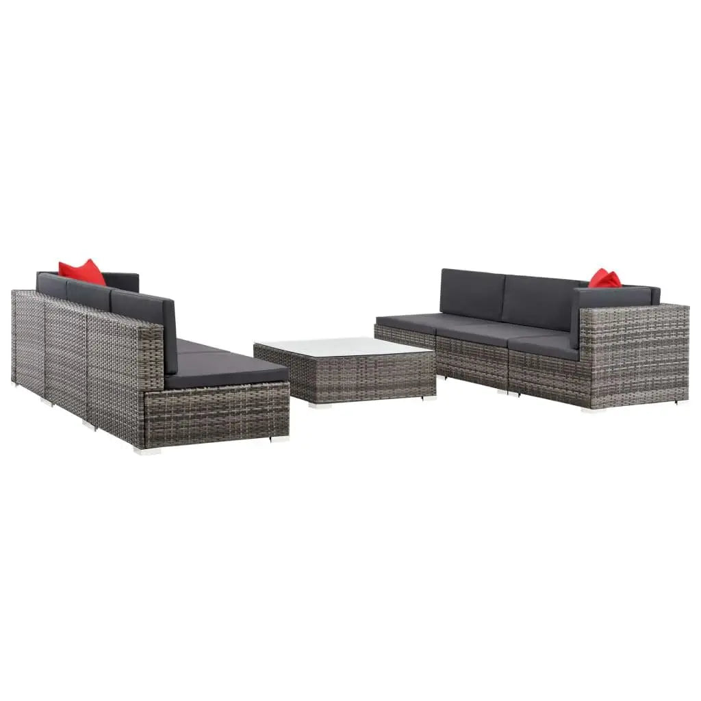 7 Piece Patio Lounge Set with Cushions Poly Rattan Gray at Set Shop and Smile