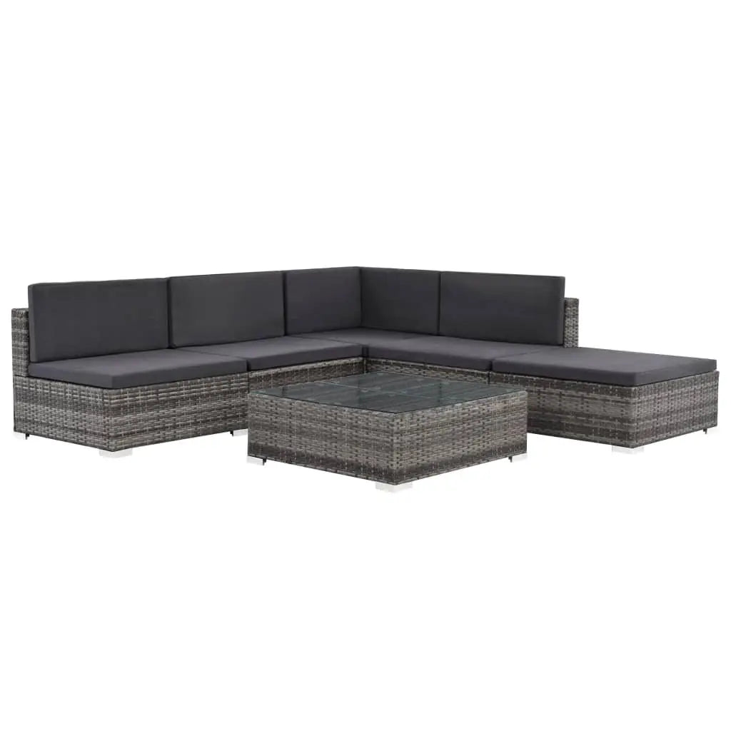 6 Piece Patio Lounge Set with Cushions Poly Rattan Gray at Set Shop and Smile