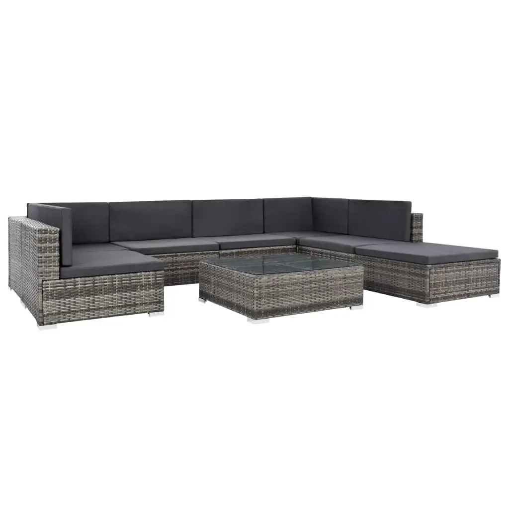 8 Piece Patio Lounge Set with Cushions Poly Rattan Gray at Set Shop and Smile