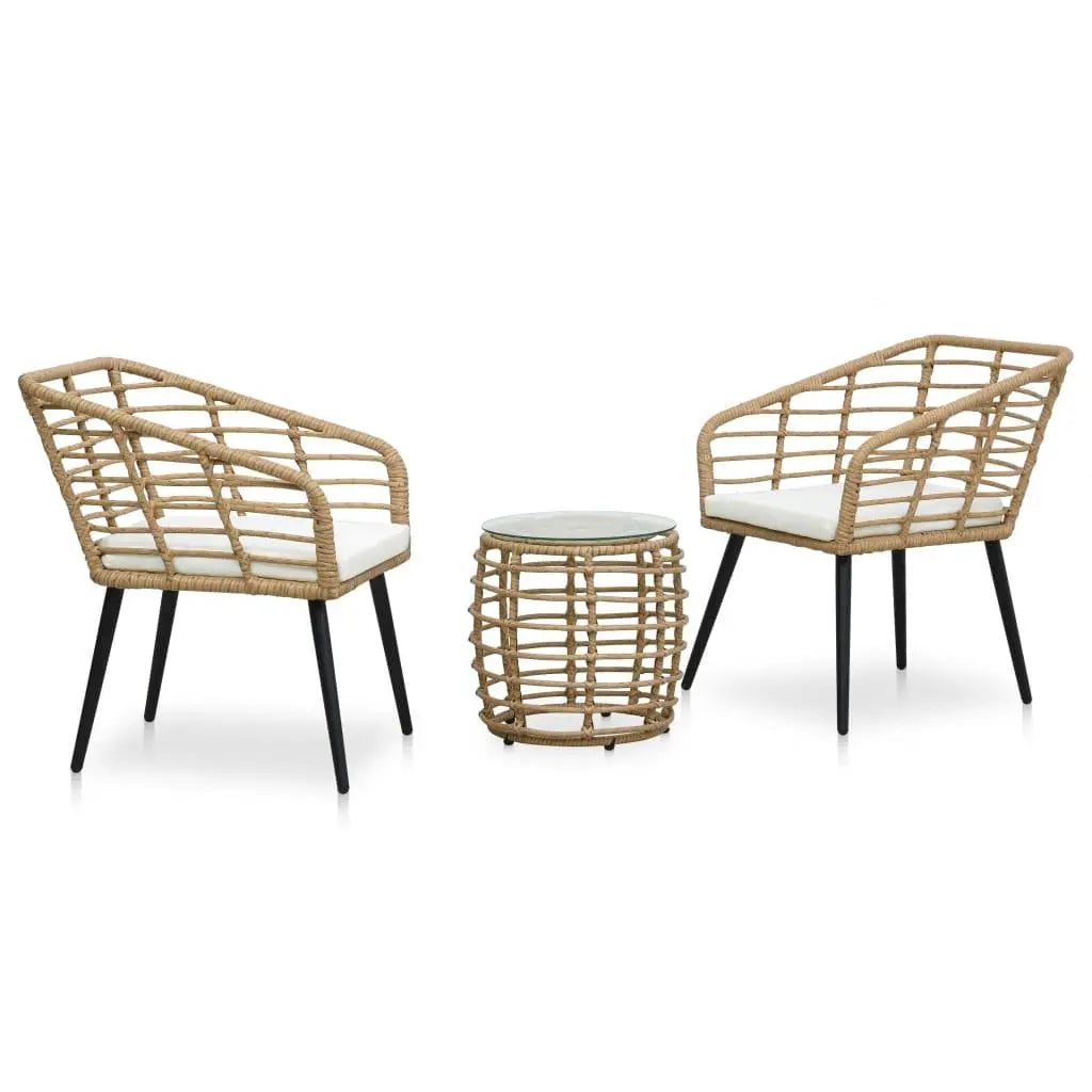 3 Piece Bistro Set Poly Rattan Oak at Set Shop and Smile