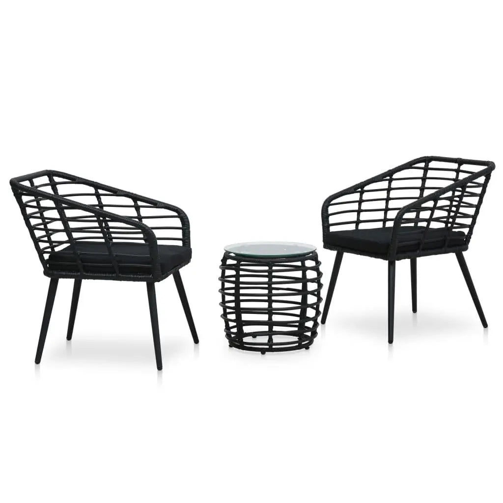 3 Piece Bistro Set Poly Rattan Black at Set Shop and Smile