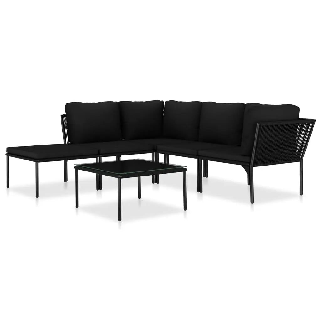6 Piece Patio Lounge Set with Cushions Black PVC at Set Shop and Smile