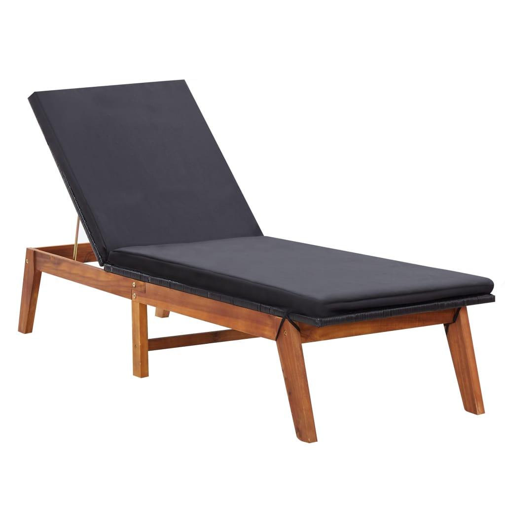 Sun Lounger with Cushion Poly Rattan and Solid Acacia Wood at Set Shop and Smile