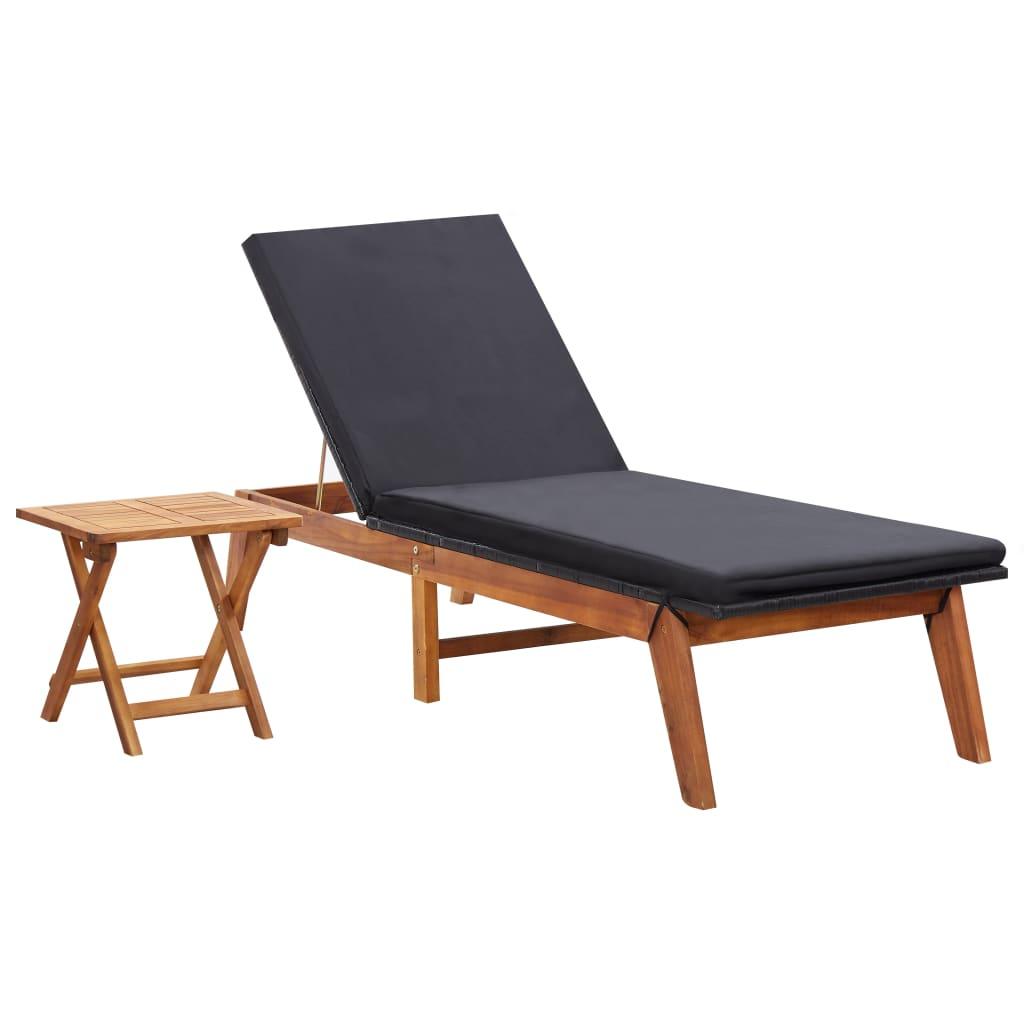 Sun Lounger with Table Poly Rattan and Solid Acacia Wood at Set Shop and Smile