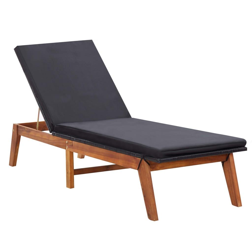 Sun Lounger with Table Poly Rattan and Solid Acacia Wood at Set Shop and Smile