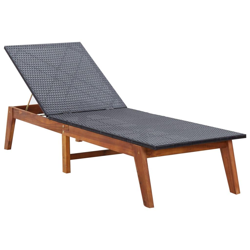 Sun Lounger with Table Poly Rattan and Solid Acacia Wood at Set Shop and Smile
