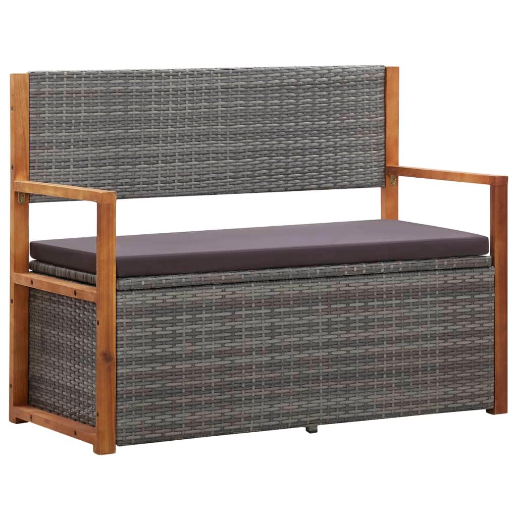 Storage Bench 45.3" Poly Rattan and Solid Acacia Wood Gray at Set Shop and Smile