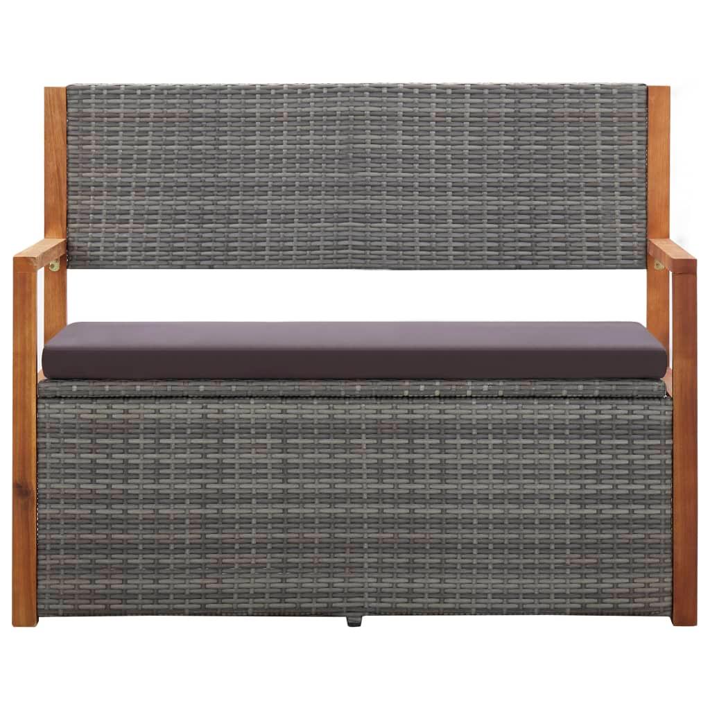 Storage Bench 45.3" Poly Rattan and Solid Acacia Wood Gray at Set Shop and Smile
