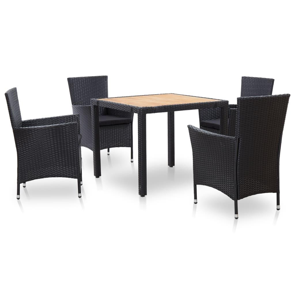 5 Piece Patio Dining Set with Cushions Poly Rattan Black at Set Shop and Smile