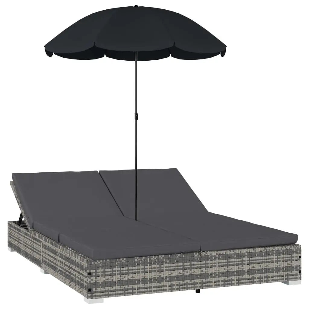 Patio Lounge Bed with Umbrella Poly Rattan Gray at Set Shop and Smile