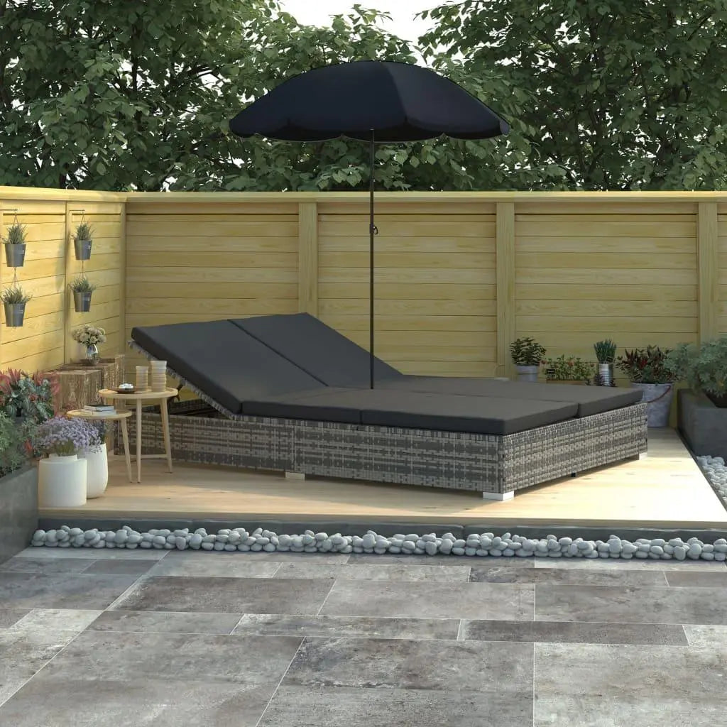Patio Lounge Bed with Umbrella Poly Rattan Gray at Set Shop and Smile
