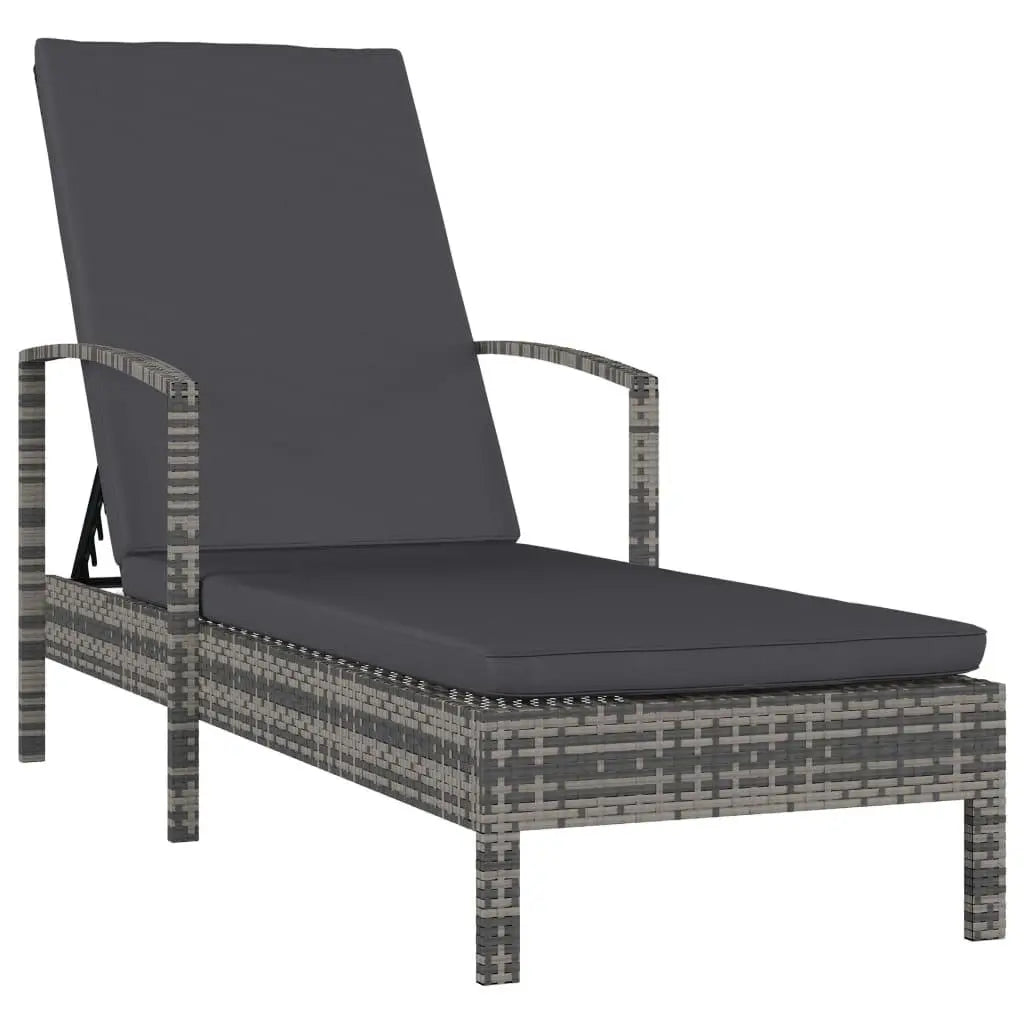 Sun Lounger with Armrests Poly Rattan Gray at Set Shop and Smile