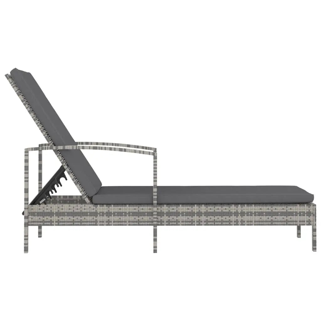 Sun Lounger with Armrests Poly Rattan Gray at Set Shop and Smile
