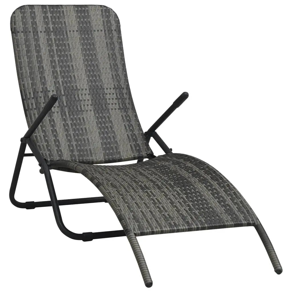 Folding Sun Lounger Poly Rattan Gray at Set Shop and Smile