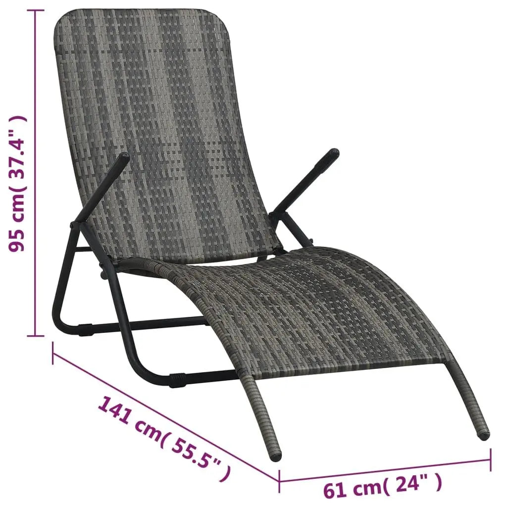 Folding Sun Lounger Poly Rattan Gray at Set Shop and Smile
