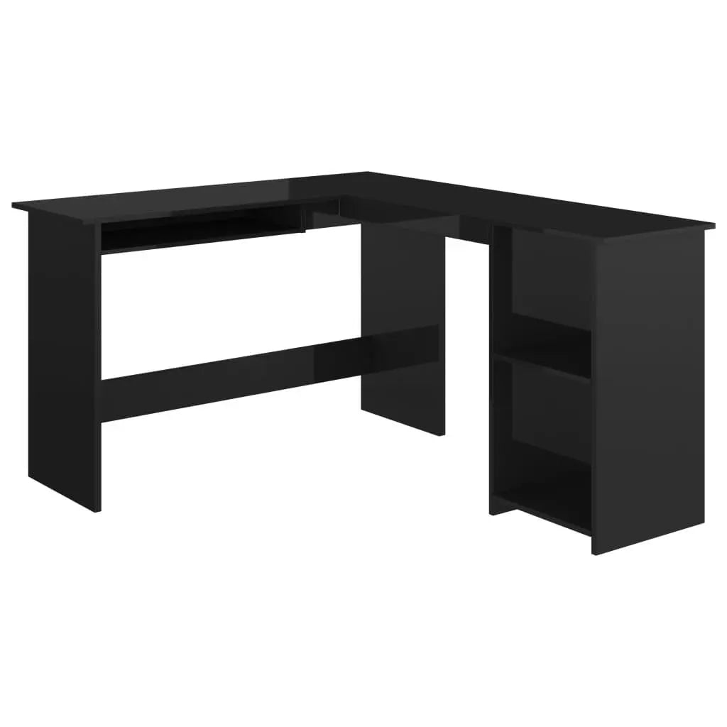 L-Shaped Corner Desk High Gloss Black 47.2" x 55.1" x 29.5" Engineered Wood at Set Shop and Smile