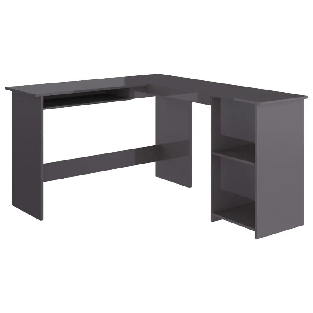 L-Shaped Corner Desk High Gloss Gray 47.2" x 55.1" x 29.5" Engineered Wood at Set Shop and Smile
