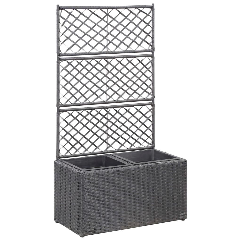 Trellis Raised Bed with 2 Pots 22.8"x11.8"x42.1" Poly Rattan Black at Set Shop and Smile