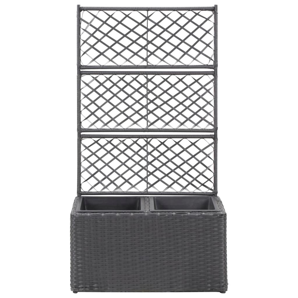 Trellis Raised Bed with 2 Pots 22.8"x11.8"x42.1" Poly Rattan Black at Set Shop and Smile