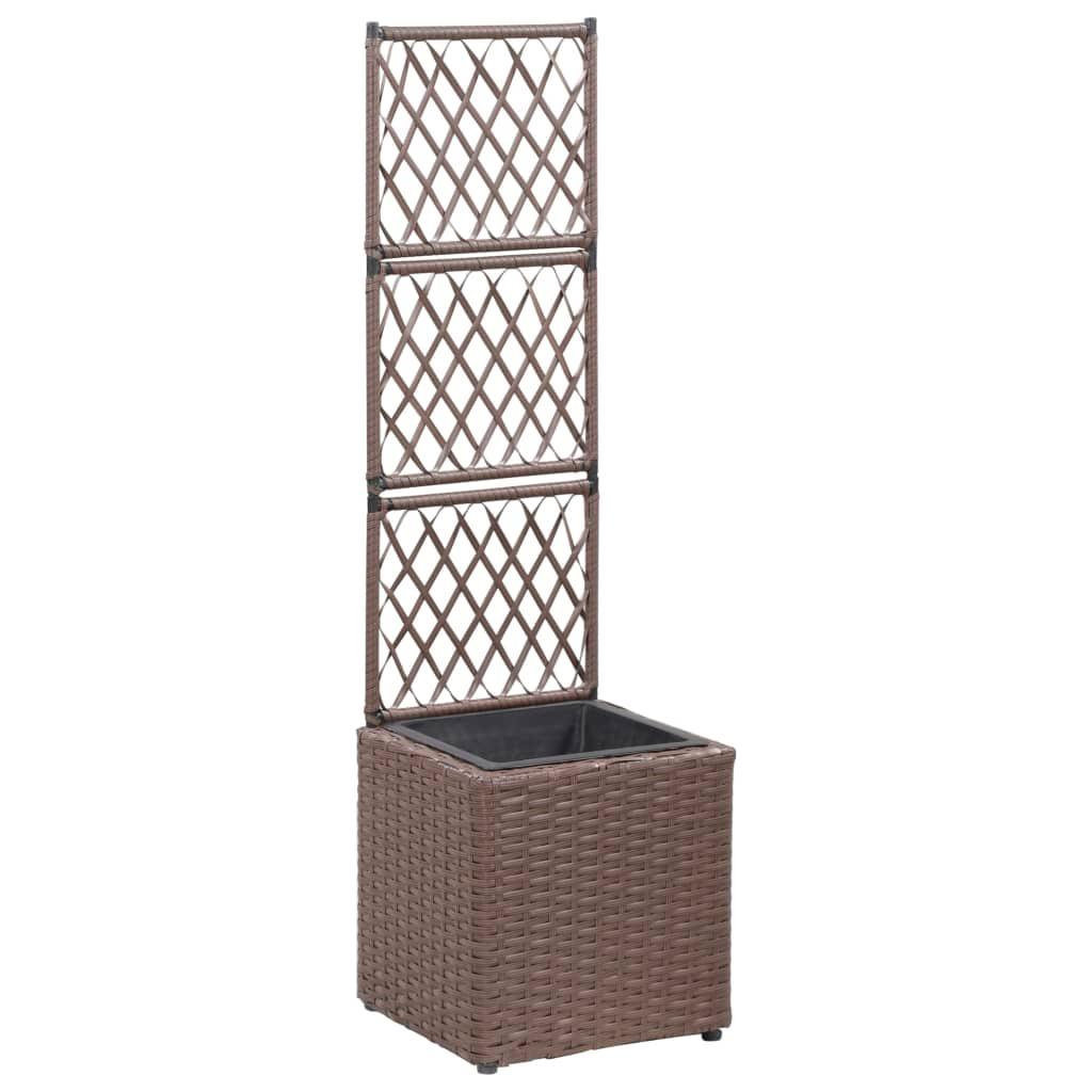 Trellis Raised Bed with 1 Pot 11.8"x11.8"x42.1" Poly Rattan Brown at Set Shop and Smile