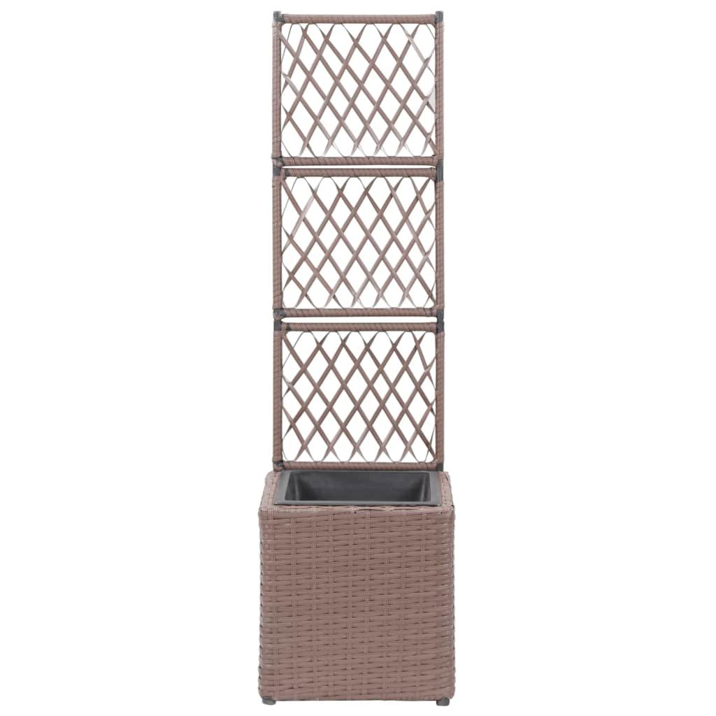 Trellis Raised Bed with 1 Pot 11.8"x11.8"x42.1" Poly Rattan Brown at Set Shop and Smile