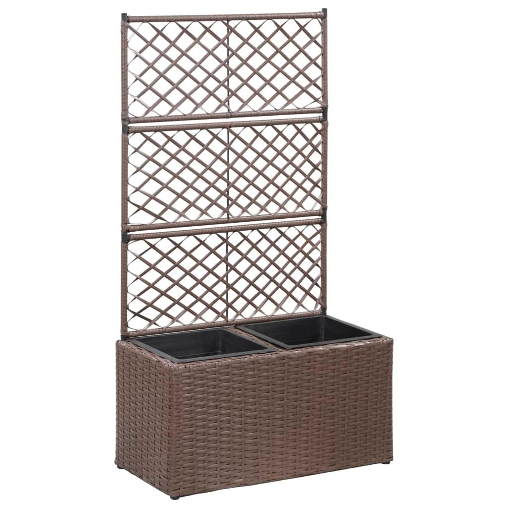 Trellis Raised Bed with 2 Pots 22.8"x11.8"x42.1" Poly Rattan Brown at Set Shop and Smile