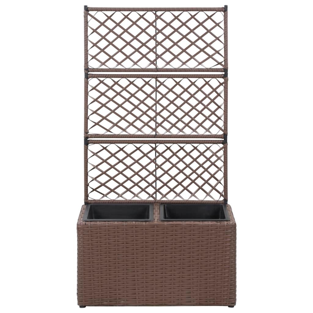 Trellis Raised Bed with 2 Pots 22.8"x11.8"x42.1" Poly Rattan Brown at Set Shop and Smile