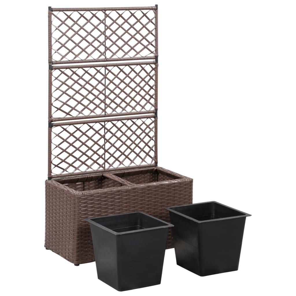 Trellis Raised Bed with 2 Pots 22.8"x11.8"x42.1" Poly Rattan Brown at Set Shop and Smile