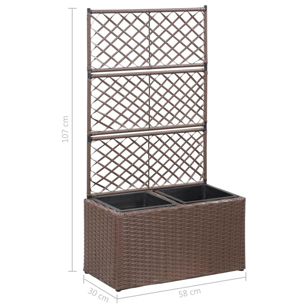 Trellis Raised Bed with 2 Pots 22.8"x11.8"x42.1" Poly Rattan Brown at Set Shop and Smile