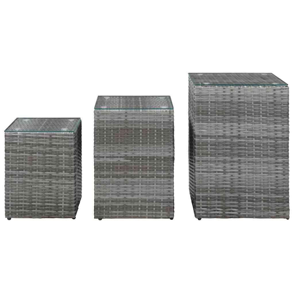 Side Tables 3 pcs with Glass Top Gray Poly Rattan at Set Shop and Smile