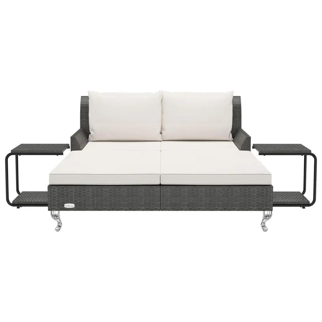 2-Person Patio Sun Bed with Cushions Poly Rattan Black at Set Shop and Smile