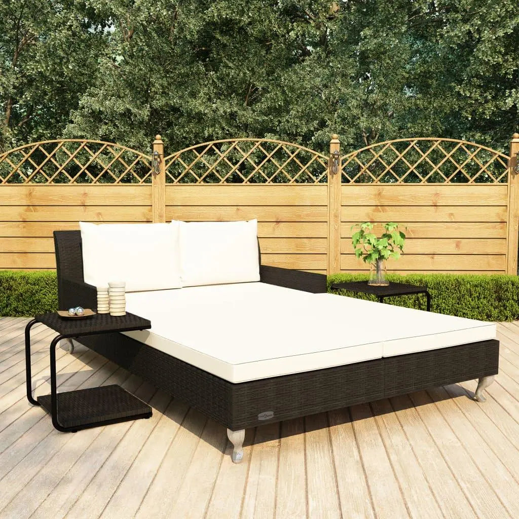 2-Person Patio Sun Bed with Cushions Poly Rattan Black at Set Shop and Smile